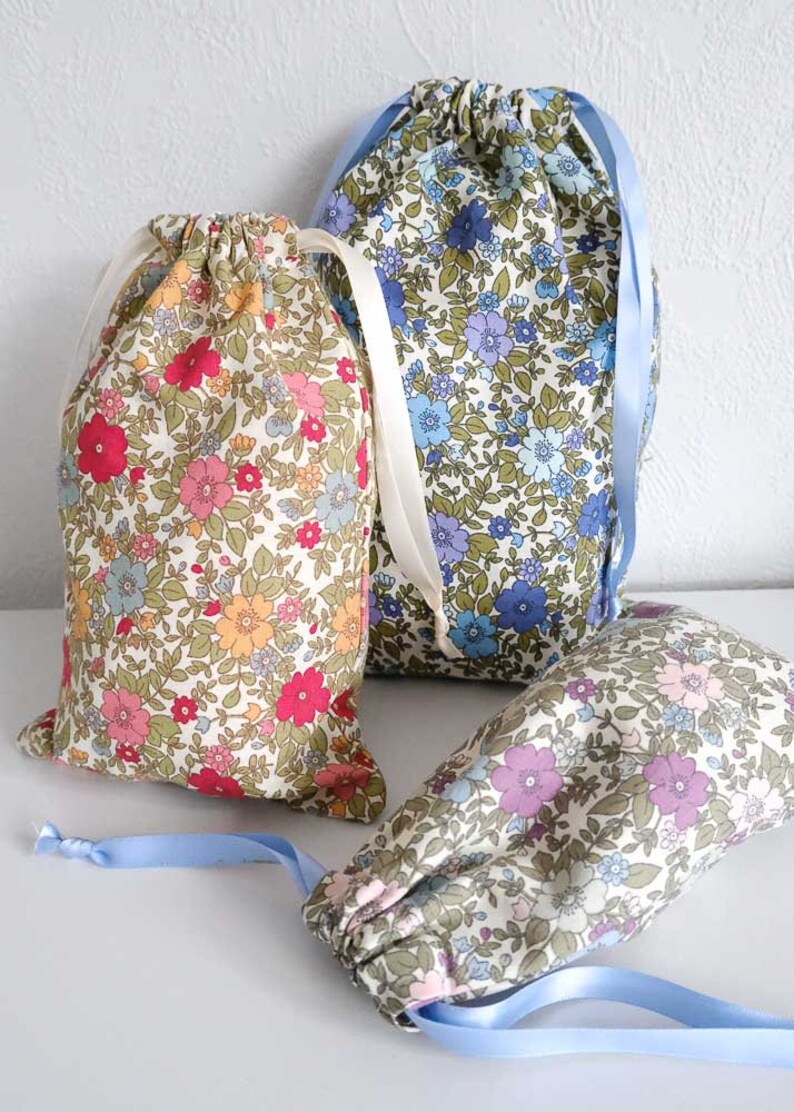 Pretty Drawstring Bag Pattern Drawstring Bags PDF Sewing Pattern - 3 Sizes Included (22cm, 26cm, 30cm ...
