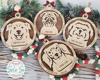 Wood Dog Breed Ornament, Custom Pet Lover Gift, Personalized Dog Gift, Puppy Christmas Ornament, Pet Memorial Ornament