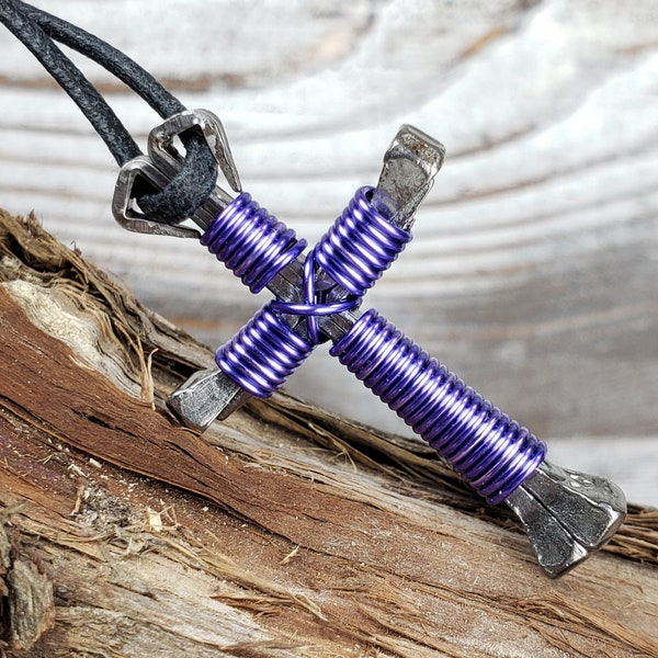 LAVENDER Cross Necklace,Disciple's Cross,Wire Wrapped Cross,CrossNecklace,Baptism Gift,Communion Gift,Disciple Cross,Horseshoe Nail Cross