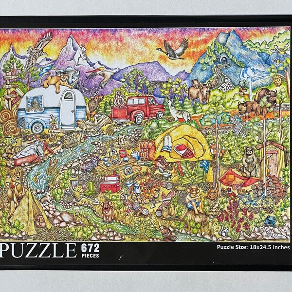 Montana Backcountry Puzzle. Designed & hand drawn by Lucy Davis, Helena, MT. 2020. 672 pieces. 18x24”. Shipping from Santa Fe, New Mexico.