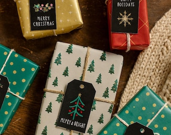 Printable Christmas Gift Tags, Modern Festive Labels (PDF Files)
