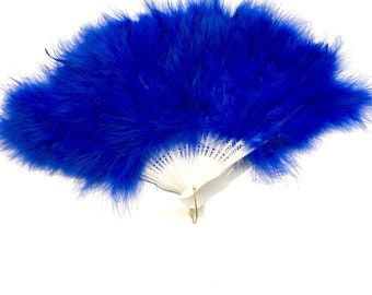 Marabou Large Deluxe Dainty Feather Fan - Royal Blue (Style 1)