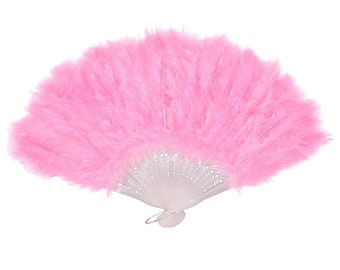 Marabou Large Deluxe Dainty Feather Fan -  Pink (Style 1)