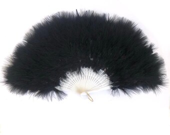 Marabou Large Deluxe Dainty Feather Fan - Black (Style 1)