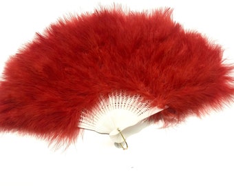 Marabou Large Deluxe Dainty Feather Fan -  Red (Style 1)
