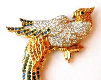 Swarovski Signed Pin Brooch Gold Plated Cockatiel Parrot Pin