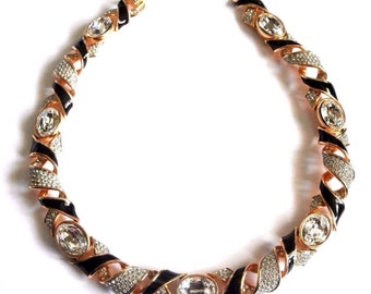 Swarovski Signed Necklace Gold Plated with Full Cut Clear and Pave Crystals