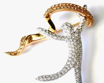 Signed Swarovski Pin Brooch 2000 Annual Joy with Pave Crystals