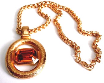 Christian Dior Signed Necklace Gold Plated with Crystal Pendant