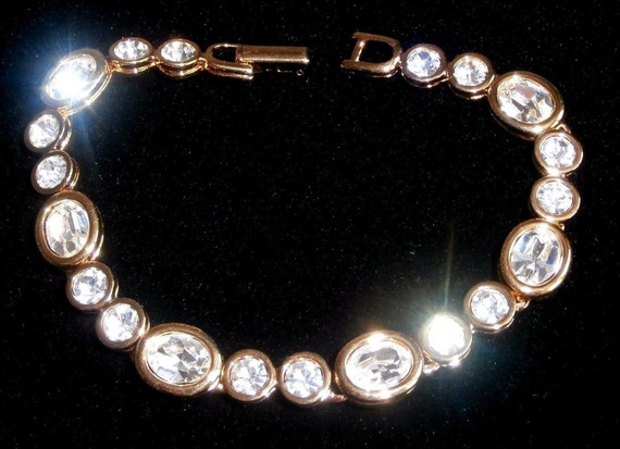 Swarovski Signed Bracelet Gold Plated with Bezel … - image 2