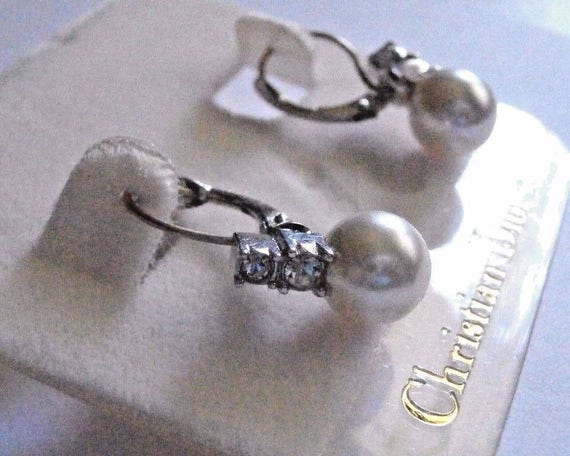 Christian Dior Rhodium Plated Leverback Earrings … - image 3