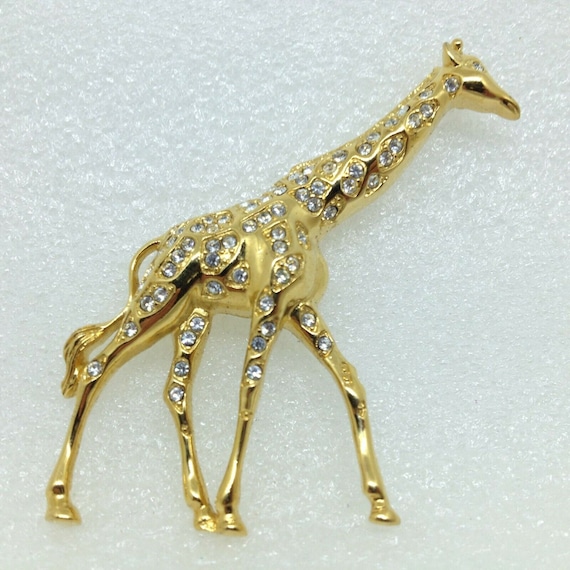 Swarovski Signed Gold Plated Giraffe Pin Brooch s… - image 2