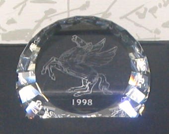 Swarovski Crystal 60 mm Pegasus Paperweight Disc In Box