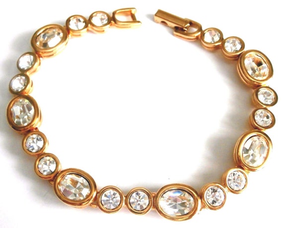 Swarovski Signed Bracelet Gold Plated with Bezel … - image 4