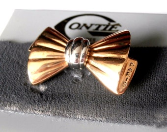 Gontie Paris Signed Signature Bow Pin Brooch 1221 Gold Plated