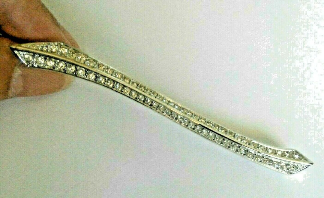 Christian Dior Pin Brooch Signed Rhodium Plated Set With Clear Crystals