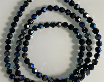 Signed Swarovski Black AB Crystal Beads Necklace 36" Long