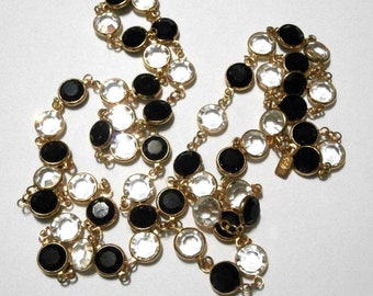 Swarovski Signed Necklace with Bezel Set Flat Clear & Black Crystals 35"