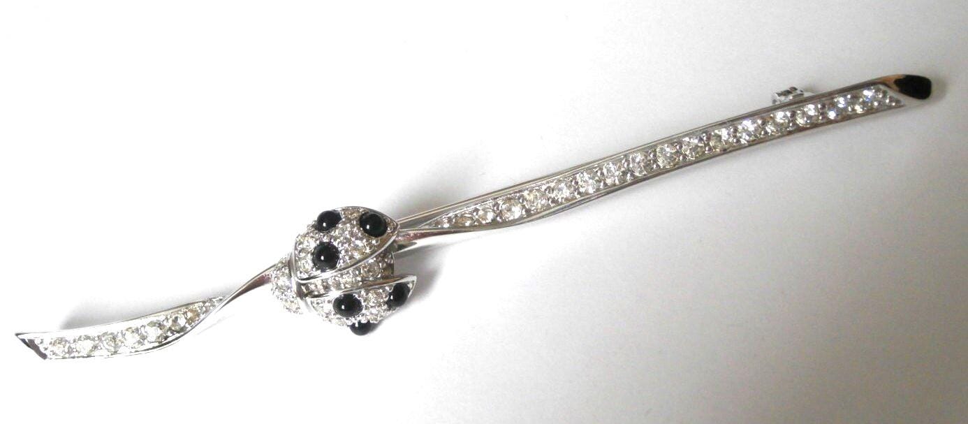 Christian Dior Signed Pin Brooch Rhodium Plated Ladybug on Branch