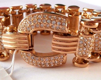 Christian Dior Signed Gold Plated "Buckle"  Bracelet with Crystals