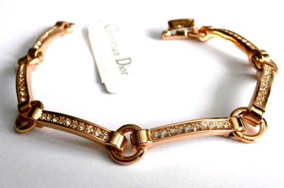 Christian Dior Signed Bracelet Gold Plated set wi… - image 1