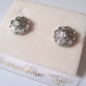 Christian Dior Crystal Earrings; Rhodium Plated, 14 kt Posts: Made in USA