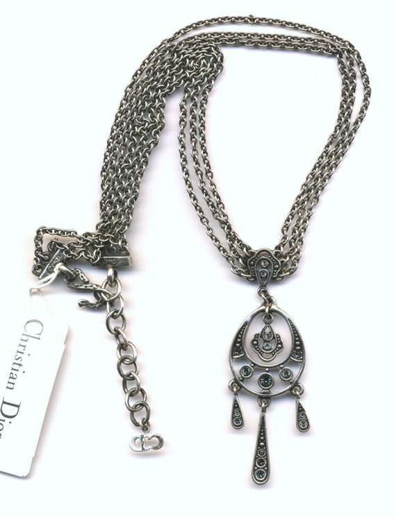 Christian Dior Necklace Gunmetal Set With Austrian Crystals 
