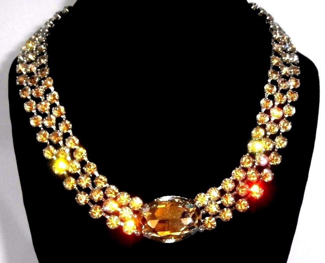 Christian Dior Signed Necklace Rhodium Plated Citrine Yellow - Etsy