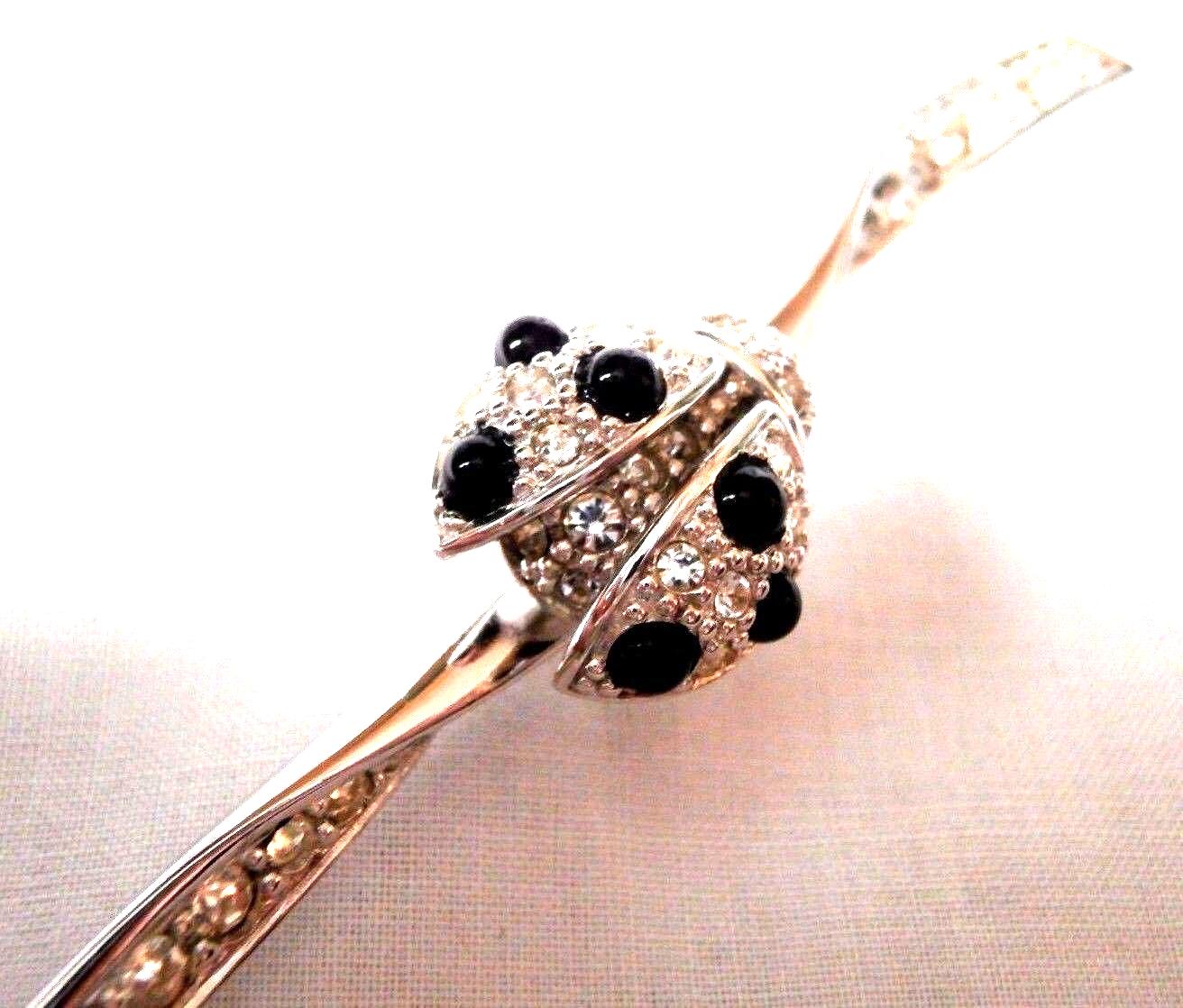 Christian Dior Signed Pin Brooch Rhodium Plated Ladybug on Branch