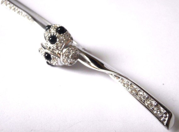 Christian Dior Signed Pin Brooch Rhodium Plated Ladybug on Branch