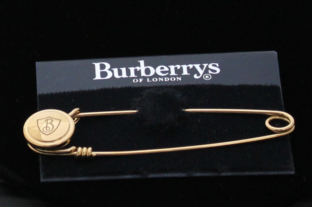 Signed Burberrys of London Pin Brooch Gold Plated Kilt Safety Pin