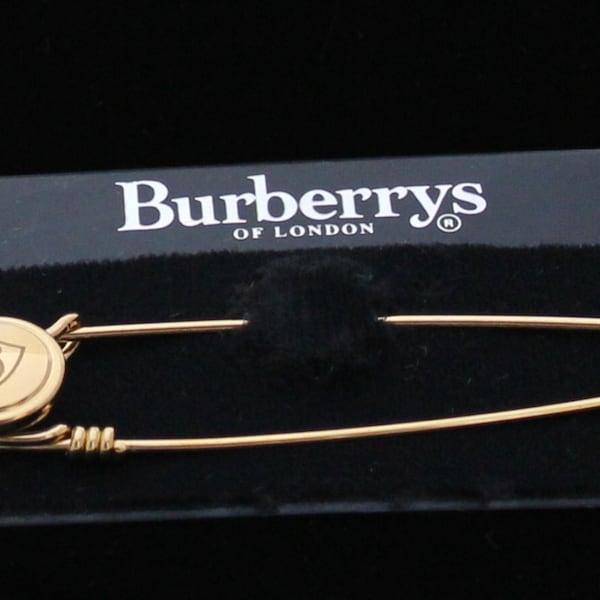 Signed Burberrys of London Pin Brooch Gold Plated  Kilt Safety Pin Burberry Logo