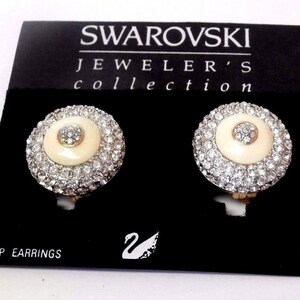 Swarovski Signed Clip Earrings Gold Plated set with Clear Crystals