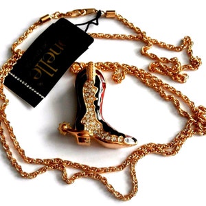 Swarovski Gold Plated Necklace with Crystal Set Boot Pendant with Swan Logo on Vonelle Chain