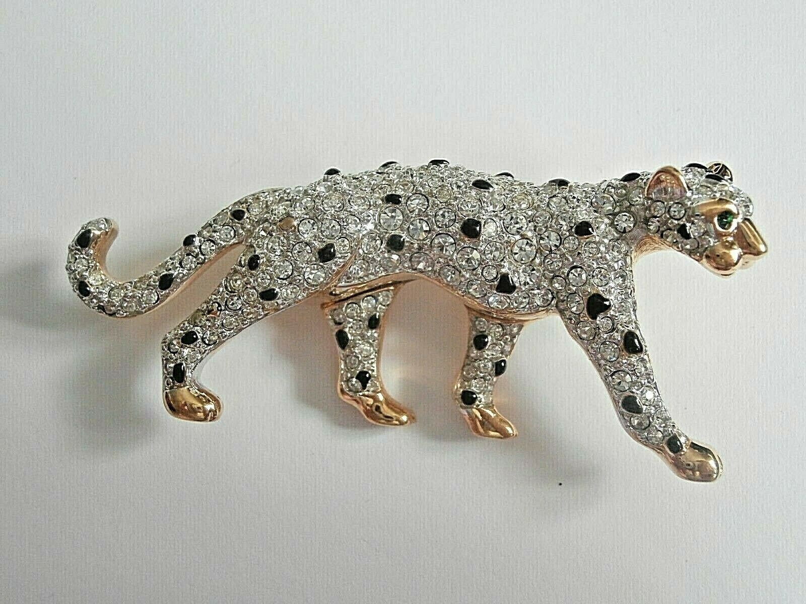 Swarovski Gold Plated Leopard Pin Brooch Set With Clear Crystals & Black  Spots - Etsy