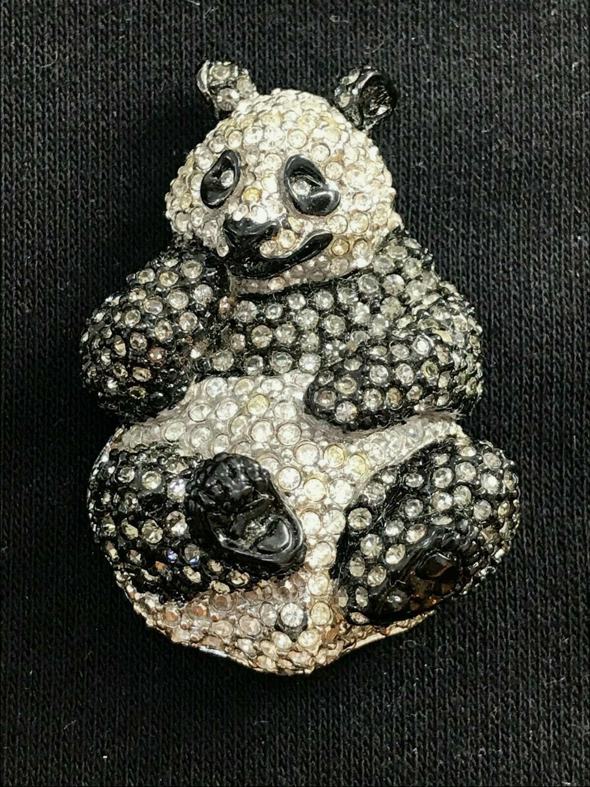 Swarovski Signed Panda Bear Pin Brooch set with Black Diamond
