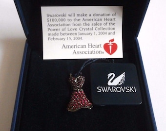 Swarovski Signed Red Dress Pin Brooch 1513952 with Box, Tag, and COA American Heart Association