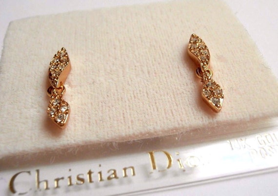 Christian Dior Gold Plated Earrings with Crystals… - image 3