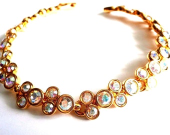 Swarovski Signed Bracelet Gold Plated with Aurora Borealis Crystals