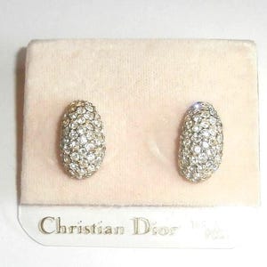 Christian Dior Rhodium Plated Earrings with Clear Crystals and 14K Gold Posts