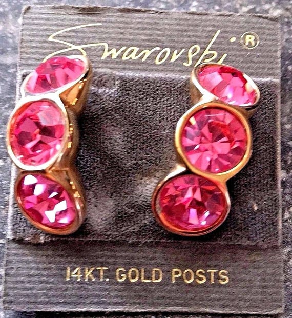 Swarovski Signed Post Earrings with Pink Crystals… - image 2