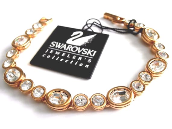 Swarovski Signed Bracelet Gold Plated with Bezel … - image 1