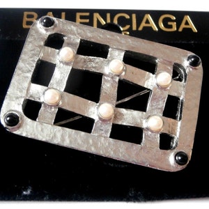Balenciaga Paris Signed Pin Brooch Silver Tone #152