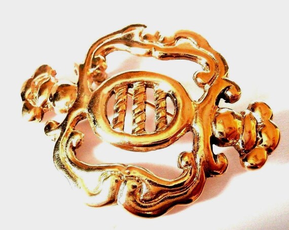 1980's Rochas Signed Gold Plated Fancy Pin Brooch… - image 3