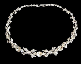 Swarovski Signed Necklace Rhodium Plated set with Clear Crystals