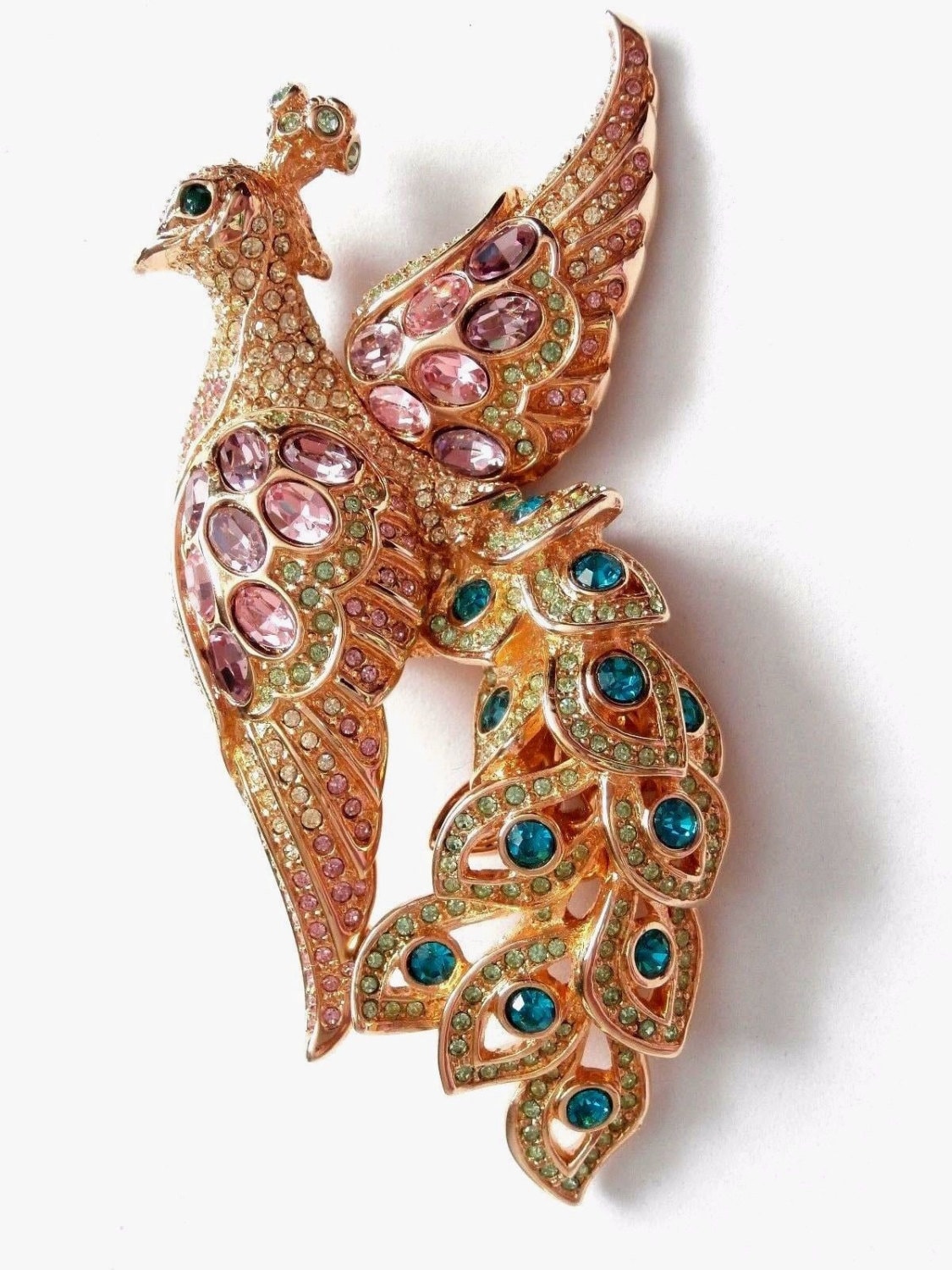 Swarovski Signed Gold Plated Peacock Brooch Pin Crystal Set MIB COA Etsy Canada
