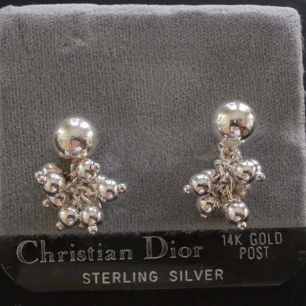 Boucles d'oreilles montantes signées Christian Dior en argent sterling .925 Italie - montants en or 14 carats