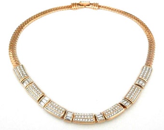 Swarovski Signed Gold Plated Crystal Set Necklace with  Baguettes