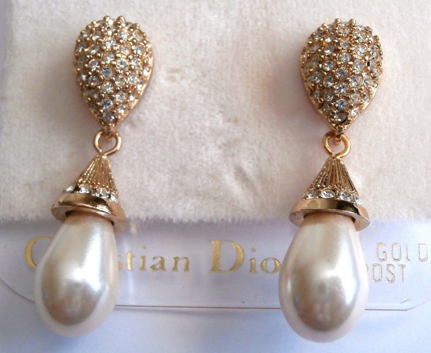 ヴィンテージ★ Christian Dior メタル クリスタル ヘアクリップ CHRISTIAN DIOR Metal Pearl Crystal Tribales CD Clip On