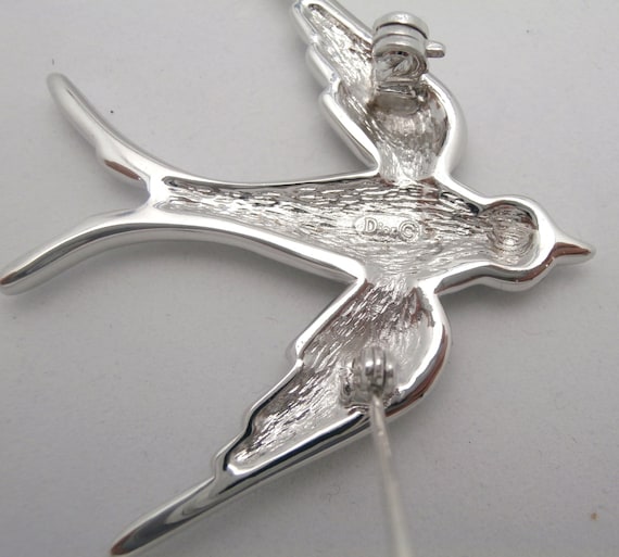 Christian Dior Signed Rhodium Plated Bird Pin Brooch Set